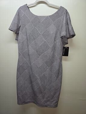 Stella & Julie Glen Plaid Black & White Midi Sheath Size 16W